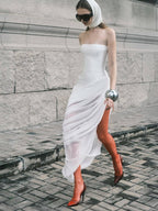 Strapless Draped High-Slit Gown H7020