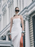Strapless Draped High-Slit Gown H7020