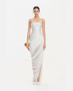 Strapless Draped High-Slit Gown H7020