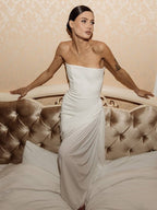 Strapless Draped High-Slit Gown H7020