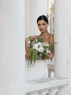 Strapless Draped High-Slit Gown H7020