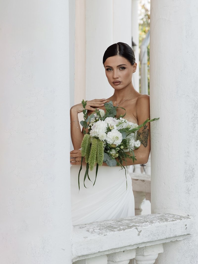 Strapless Draped High-Slit Gown H7020