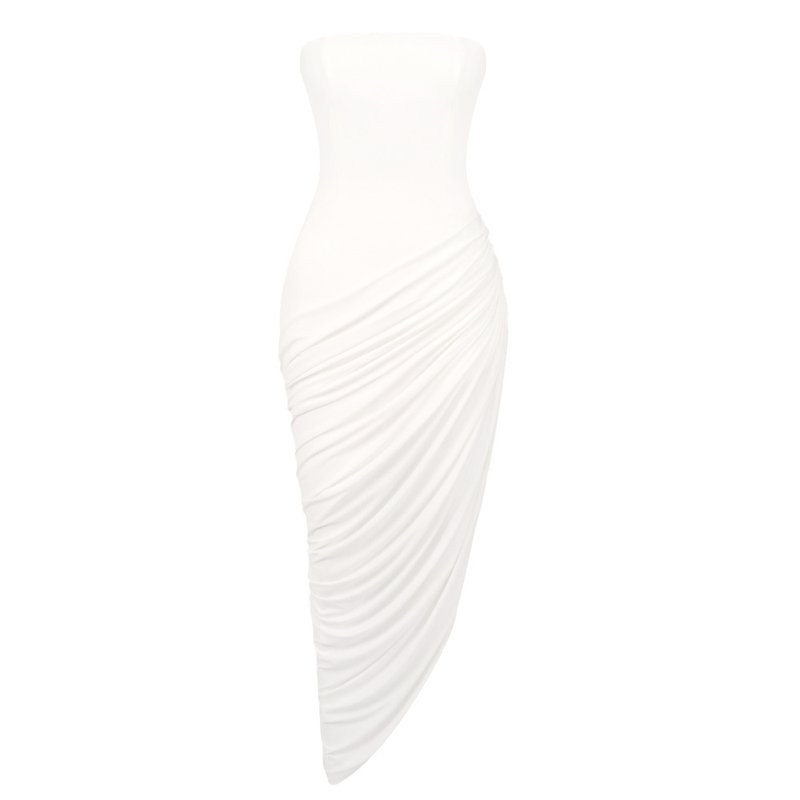 Strapless Draped High-Slit Gown H7020