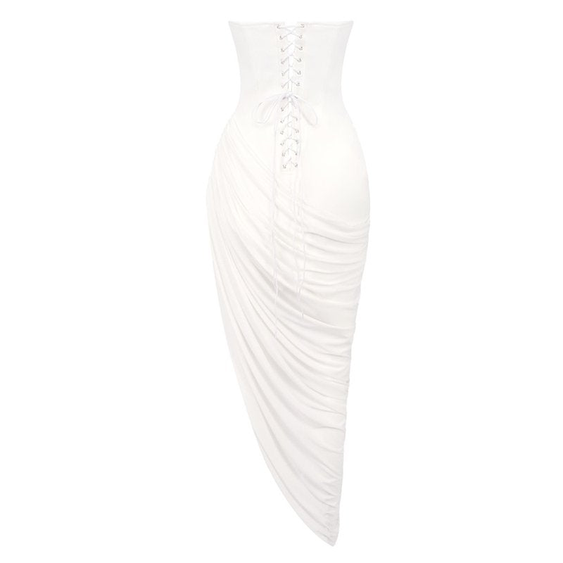 Strapless Draped High-Slit Gown H7020
