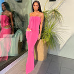 Strapless Draped Pink Maxi Dress H5978