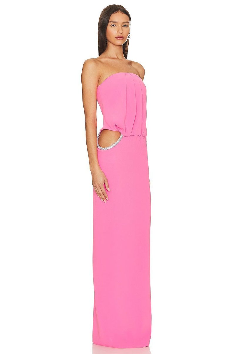Strapless Draped Pink Maxi Dress H5978