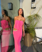 Strapless Draped Pink Maxi Dress H5978