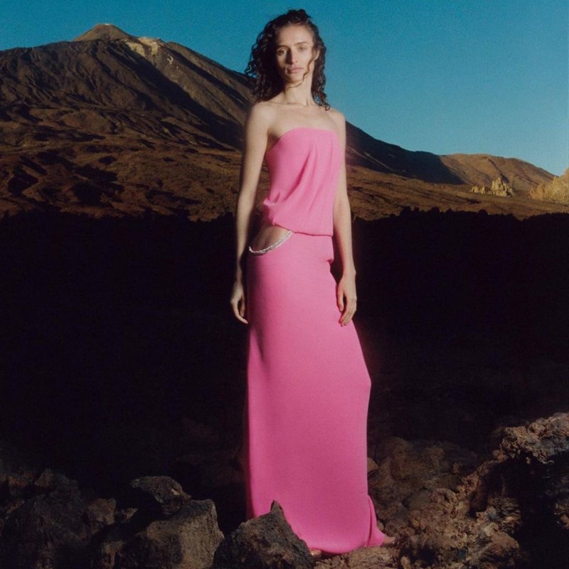 Strapless Draped Pink Maxi Dress H5978