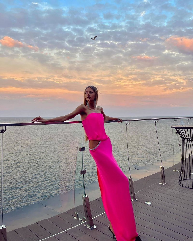 Strapless Draped Pink Maxi Dress H5978