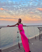 Strapless Draped Pink Maxi Dress H5978