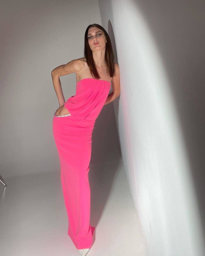 Strapless Draped Pink Maxi Dress H5978