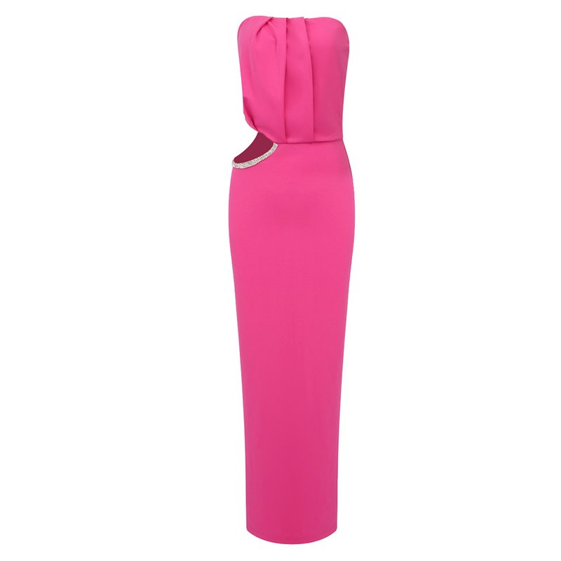 Strapless Draped Pink Maxi Dress H5978