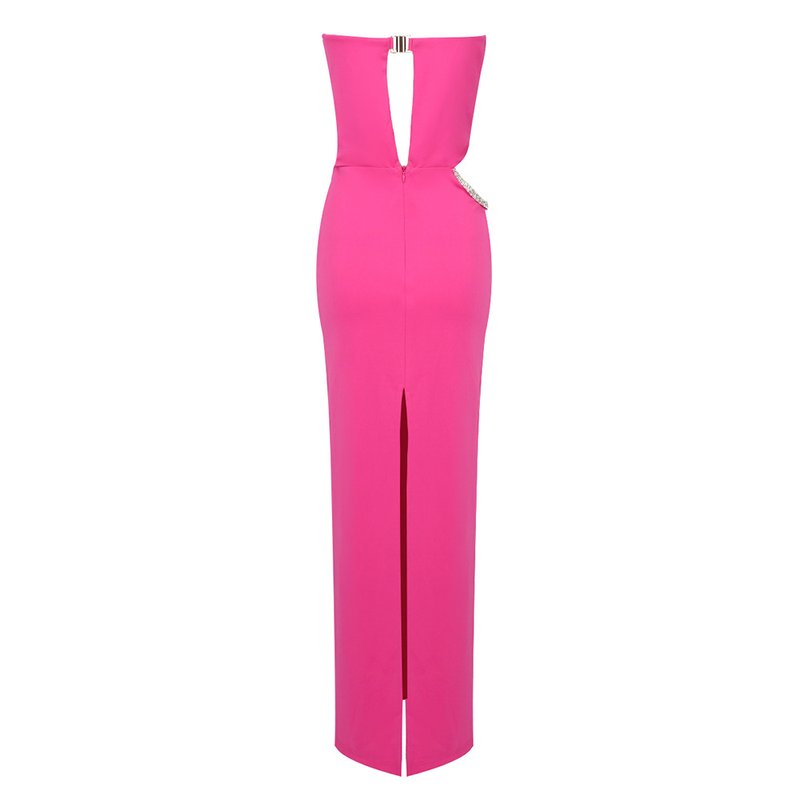 Strapless Draped Pink Maxi Dress H5978