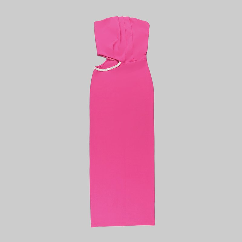 Strapless Draped Pink Maxi Dress H5978