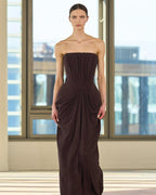 Strapless Draped Satin Maxi Dress H7129