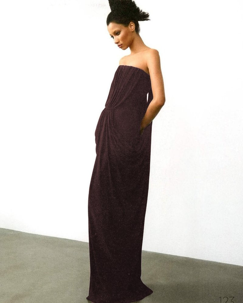 Strapless Draped Satin Maxi Dress H7129