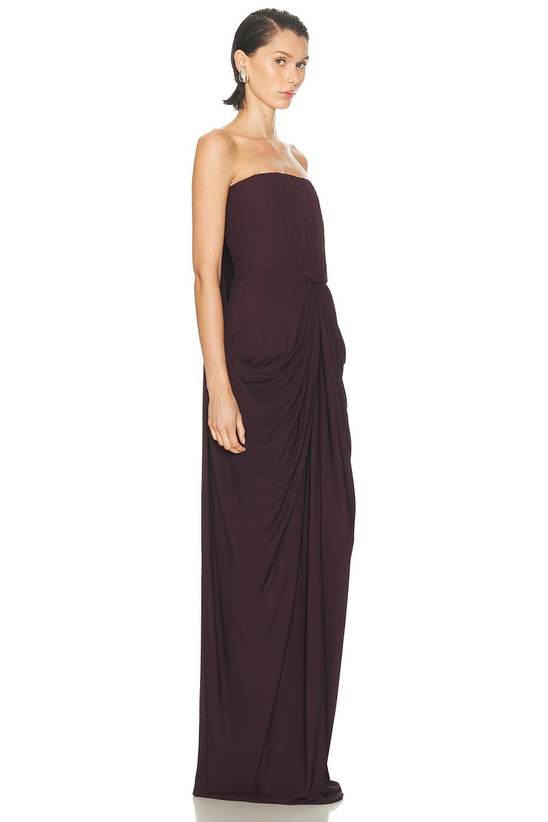Strapless Draped Satin Maxi Dress H7129