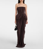 Strapless Draped Satin Maxi Dress H7129