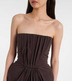 Strapless Draped Satin Maxi Dress H7129