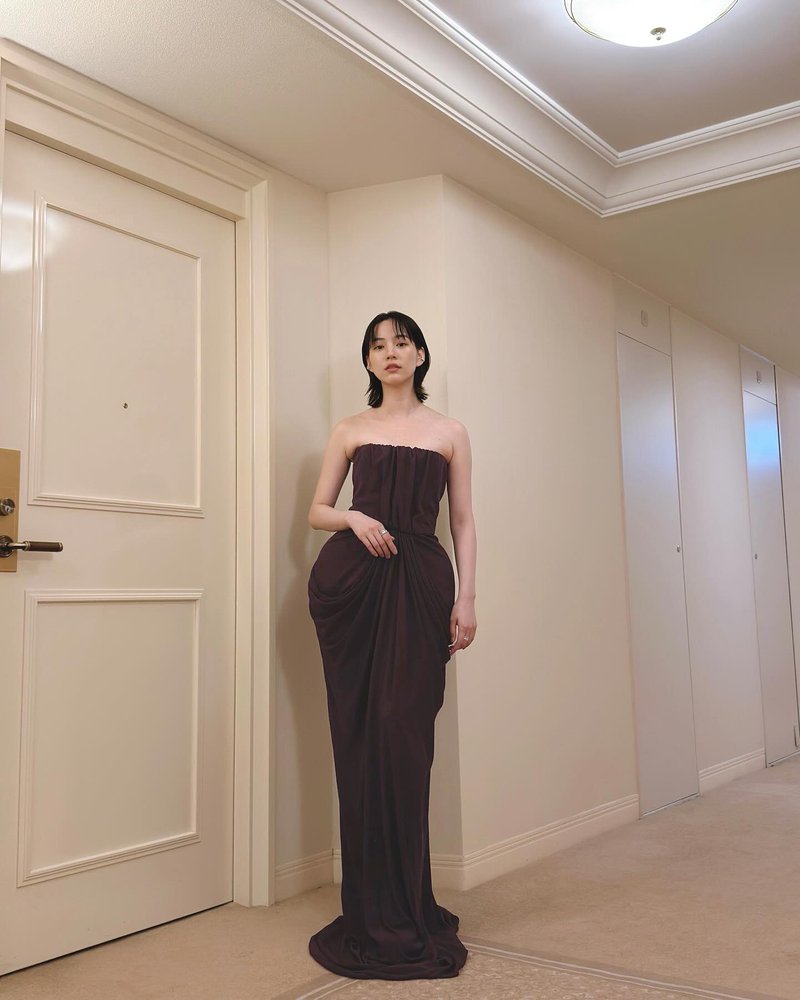 Strapless Draped Satin Maxi Dress H7129