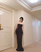Strapless Draped Satin Maxi Dress H7129