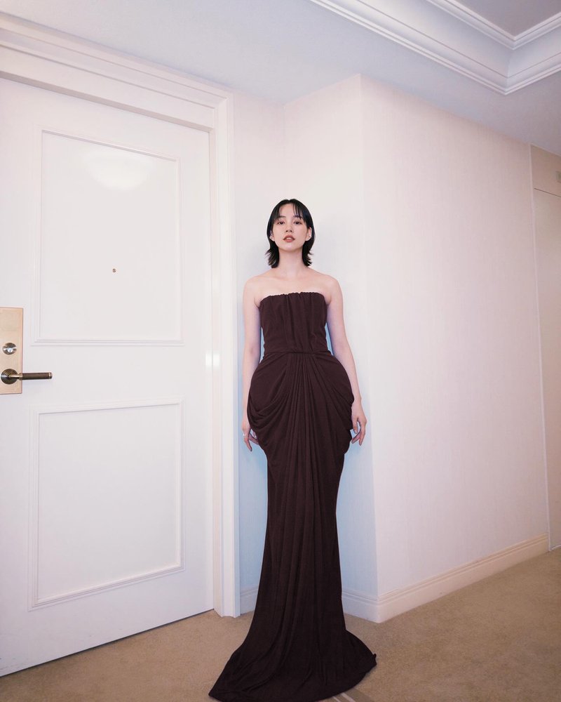 Strapless Draped Satin Maxi Dress H7129