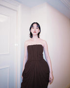 Strapless Draped Satin Maxi Dress H7129