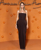 Strapless Draped Satin Maxi Dress H7129