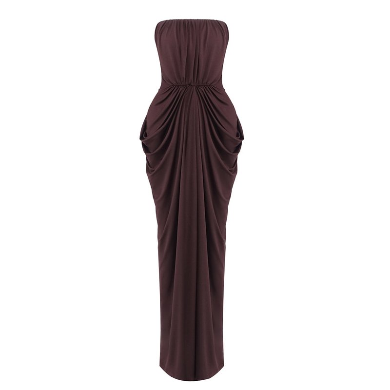 Strapless Draped Satin Maxi Dress H7129