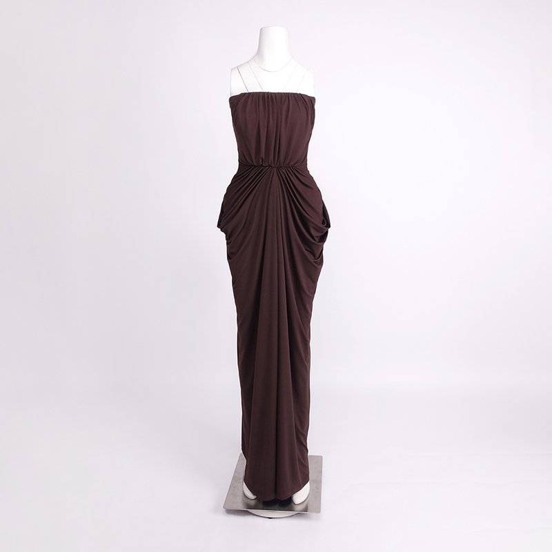 Strapless Draped Satin Maxi Dress H7129