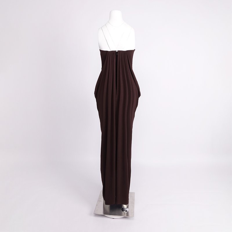 Strapless Draped Satin Maxi Dress H7129