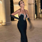 Strapless Embellished Black Bandage Dress H6046