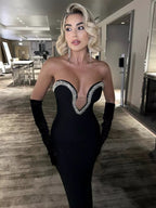 Strapless Embellished Black Bandage Dress H6046