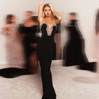 Strapless Embellished Black Bandage Dress H6046