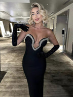 Strapless Embellished Black Bandage Dress H6046