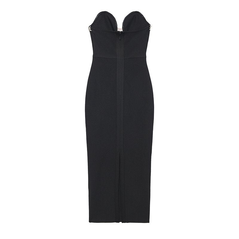 Strapless Embellished Black Bandage Dress H6046