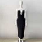 Strapless Embellished Black Bandage Dress H6046