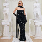 Strapless Embellished Black Maxi Dress H6822