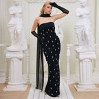 Strapless Embellished Black Maxi Dress H6822