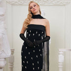 Strapless Embellished Black Maxi Dress H6822