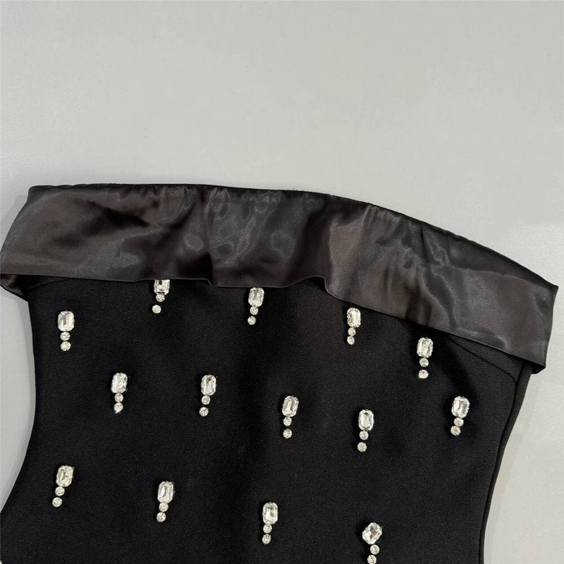 Strapless Embellished Black Maxi Dress H6822