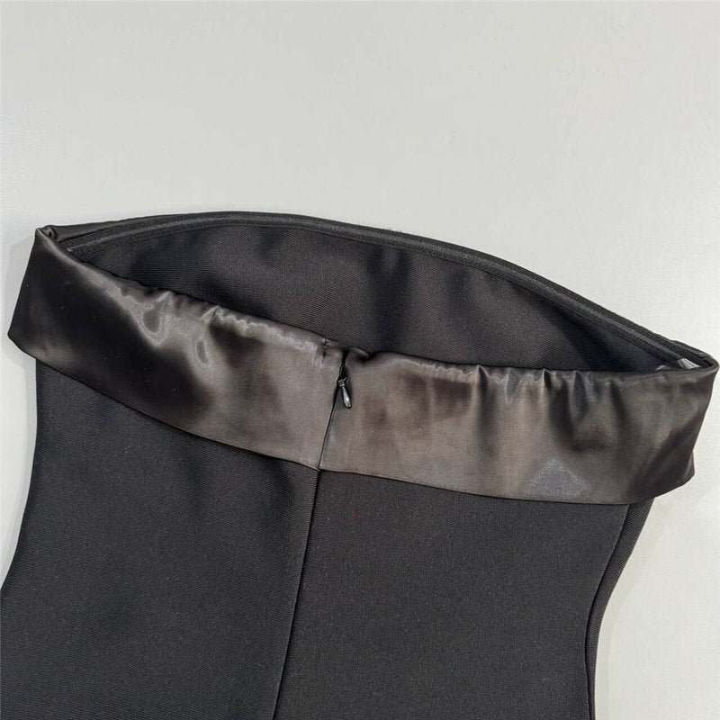 Strapless Embellished Black Maxi Dress H6822