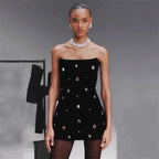 Strapless Embellished Black Mini Dress H6657