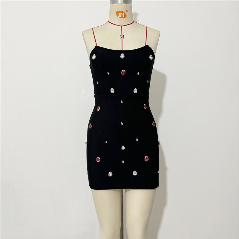 Strapless Embellished Black Mini Dress H6657