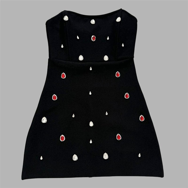 Strapless Embellished Black Mini Dress H6657