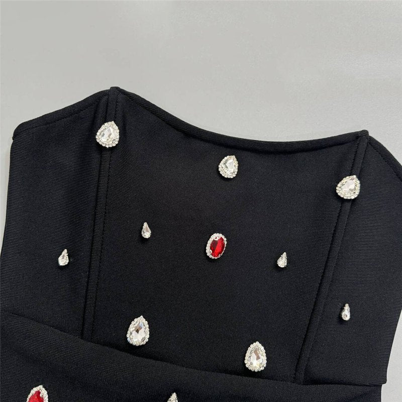 Strapless Embellished Black Mini Dress H6657