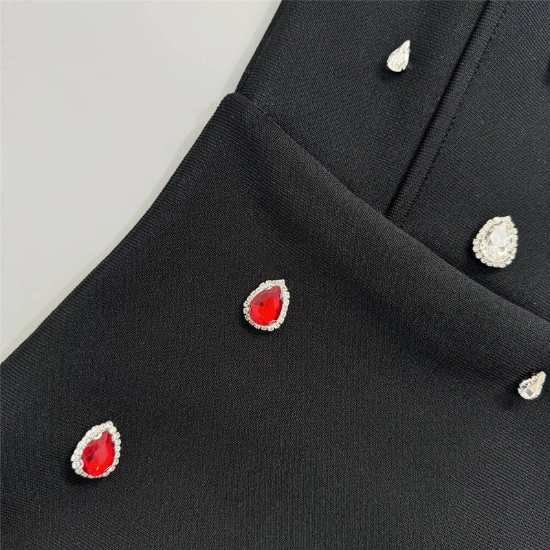 Strapless Embellished Black Mini Dress H6657