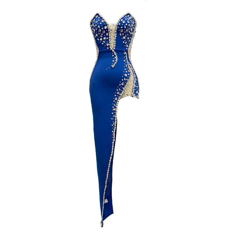Strapless Embellished Blue Mermaid Gown H5325