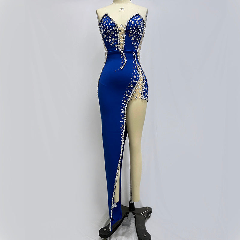 Strapless Embellished Blue Mermaid Gown H5325