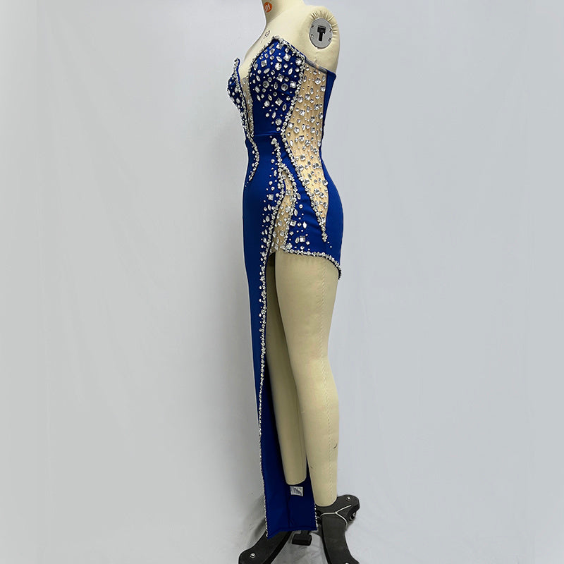 Strapless Embellished Blue Mermaid Gown H5325
